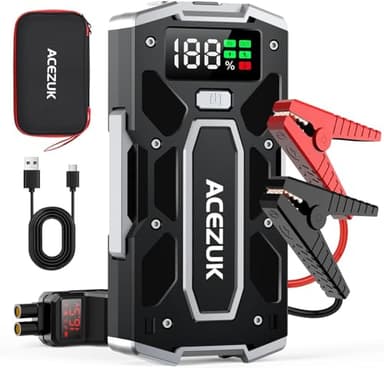 ACEZUK Starthilfe Powerbank 8000A (Bis Zu 10,0L Benzin Oder 8,0L Diesel) Auto Starthilfe mit LED-Taschenlampe, großen Bildschirm