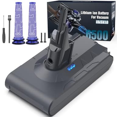 V8 Akku 6500mAh, Morpilot Ersatzakku für Dyson Absolute Animal Motorhead Exclusive Staubsauger Fluffy mit 2 Filtern