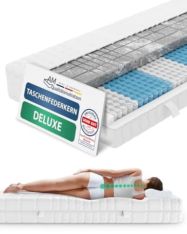 AM Qualitätsmatratzen 3D Deluxe Taschenfederkernmatratze 100x200cm H4 24cm - Made in Germany & Oeko TEX Zertifiziert - Ergonomische Matratze 100x200 H4 mit Lyocell Bezug - 7 Zonen Federkernmatratze