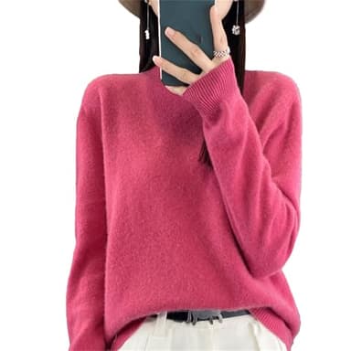 Kaschmir-Pullover für Damen, 100 % Kaschmir, langärmelig, Rundhalsausschnitt, weich, warm, Strickpullover, trendig, Übergröße, himbeere, XXL