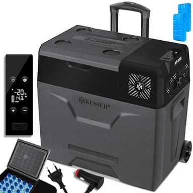 KESSER® Kompressor Kühlbox auto elektrisch 50L, Camping Kühlbox 12/24/230V mit APP-Steuerung, Gefrierbox bis –20 °C, Kühlbox mit Rädern & Teleskopgriff für Camping, Wohnmobil, LKW & Boot + 2 Kühlakkus