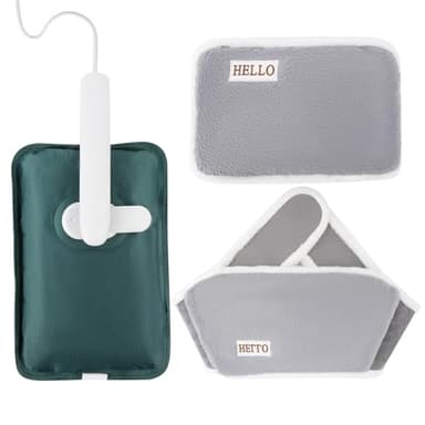 hYwecy Wiederaufladbare Elektrische Wärmflasche Mit Soft-Touch-Gürtel und Warmen Handschuh Tasche, Heißes Wasser Tasche für Hals (Grau)