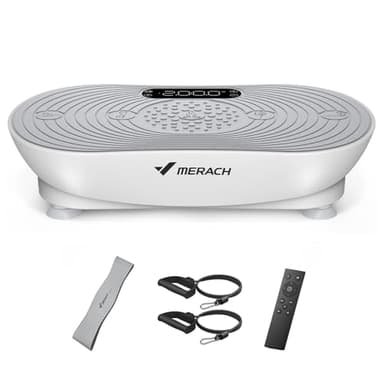 MERACH Vibrationsplatte Für Training Und Körperformung, Mit 99 Geschwindigkeitsstufen, Integriertem Bluetooth-Lautsprecher, Led-Touchscreen Und Elastischen Zugschnüren (Weiß)