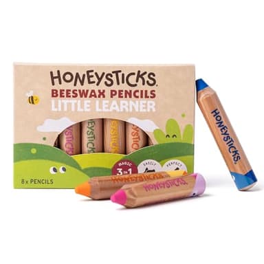 Honeysticks Little Learner Jumbo Buntstifte Dick für Kinder, 8er Pack – Meine Ersten Farbstifte, Ungiftiger Bienenwachskern, Leuchtende Farben, Zeichen- und Malstifte ab 1 Jahr