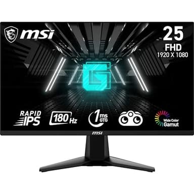 MSI G255F 24,5-Zoll-FHD-Gaming-Monitor – 1920 x 1080 Rapid IPS-Panel, 180 Hz / 1 ms (GtG), 99% sRGB-Farbraum, Adaptive-Sync – DP 1.2a, HDMI 2.0b CEC