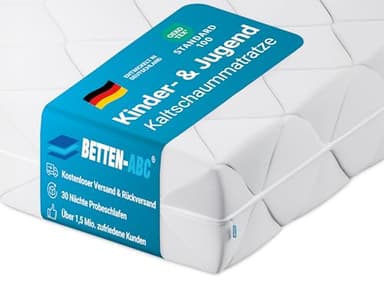 Betten-ABC - Matratze für Kinder & Jugendliche - 90x200 cm - Spezieller Härtegrad & Oeko-TEX-Zertifiziert - Optimale Hygiene Dank abnehmbarem & waschbarem Polyester-Bezug - Lieferung per Paket