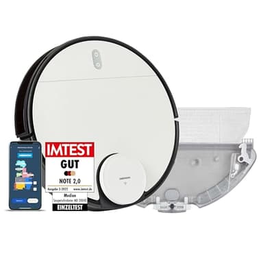 MEDION Saugroboter mit Lasernavigation und Wischfunktion X40 SW (Starke 8000Pa Saugkraft, 2in1 Roboterstaubsauger, präzise Kartenerstellung, Go & No Go Bereiche, mehrere Etagen)