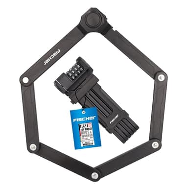 FISCHER Faltschloss Fahrrad Protec FN85, 4-fach Zahlenwalze mit 10.000 Zahlenkombinationen, kunststoffummantelte Stäbe, inkl. Halterung und Antirutsch-Klettbändern, 85 cm lang