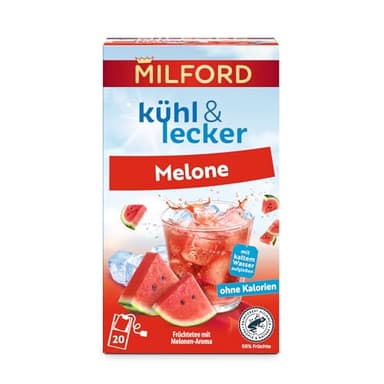 Milford kühl & lecker Melone | Ohne Kalorien | Ohne Zucker | Laktosefrei | Glutenfrei | Vegan | 20 Teebeutel | 50 g