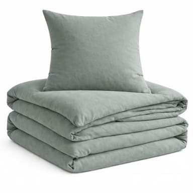 jilda-tex Premium Tencel™ Lyocell Bettwäsche Set 135x200 cm – Stonewashed, superweich, hypoallergen & atmungsaktiv – Oeko-TEX® Made IN Green Zertifiziert (Salbeigrün, 2 TLG. 135x200cm / 80x80cm)