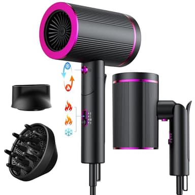 JANOLTY Föhn,Fön,Reisefön Klappbar Haartrockner Ionen mit Diffusor, Konzentrator-Düse und Aufbewahrungstasche | 2 Heiz - 3 Geschwindigkeitsstufen | 2400W Turbo-Ultra-Leise-Motor | Fön Klein