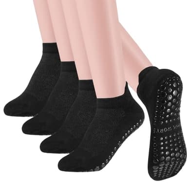 Yamitora 4 Paar Yoga Socken Damen Anti Rutsch Stoppersocken,36-39 Sportsocken,Rutschfeste Pilates Socken,Anti Rutsch Socken für Frauen Männe Zuhause Krankenhaus Reha Dance Workout(Schwarz)