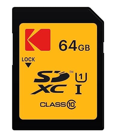 Kodak SD-Karte 64 GB UHS-I U1 V10 SDHC/XC – Speicherkarte, Lesegeschwindigkeit 85 MB/s Max – Schreibgeschwindigkeit 25 MB/s Max – Speicherung von Full-HD-Videos und hochauflösenden Fotos – SD Card