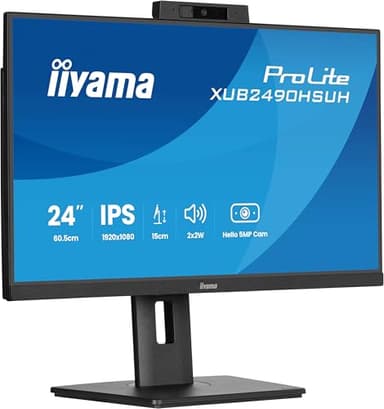 iiyama Prolite XUB2490HSUH-B2 60,5cm 23,8" IPS LED-Monitor Full-HD 100H HDMI DP USB3.2 Höhenverstellung Pivot Windows Hello 5 MP Webcam Adaptive Sync schwarz