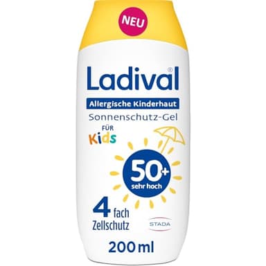 Ladival Kinder Sonnenschutz Gel LSF 50+ für allergische Kinderhaut - Sonnencreme wasserfester UV-Schutz für empfindliche Baby-und Kinderhaut, bei Sonnenallergie, pflegend, ab 6 Monaten geeignet,200ml