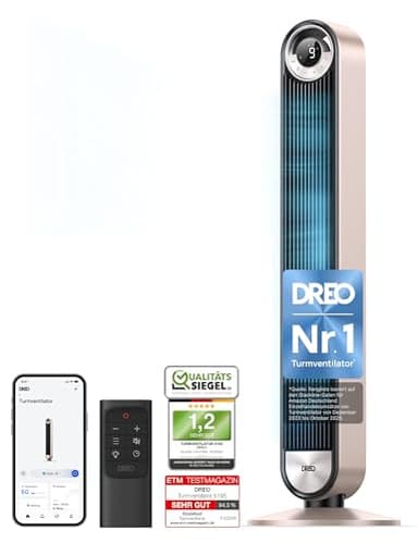 DREO 25dB Smart Leiser Turmventilator mit Kühlung, 106cm WiFi Alexa Tower Fan, 90° oszillierender Ventilator, Fernbedienung 9-Geschwindigkeit 4 Modi 12 Std Timer Sprachsteuerung, Sternenlicht