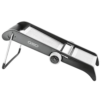GSD Profi Mandoline, Edelstahl/Kunststoff Silber-Schwarz, mit ergonomischen Restehalter und Gummifüßen, Maße:46 x 15,5 x 24cm, 30061