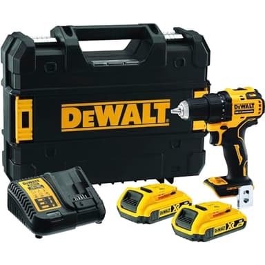 DEWALT18 Volt 2-Gang Akku-Bohrschrauber (bürstenloser Motor, Vollmetallgetriebe,15-stufiges Drehmomentmodul, 13 mm Schnellspann-Bohrfutter, 2x 2 Ah Li-Ion Akkus, Ladegerät, LED-Leuchte), DCD708D2T-QW