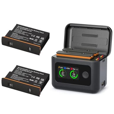 Treeboy Insta 360 X4 Air Batteries(2 Packs) with Fast Charge Hub 27W Dual Fast Charging Case w/LCD Display, Intelligent Two Way Charger Hub for Insta360 X4 Air,Shows Battery SOC