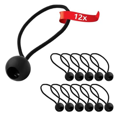 ECENCE Spanngummis mit Kugel 12 Stück, Planenspanner, robuste Expanderschlingen mit Kunststoff-Kugel, Zeltgummis 15cm zum Sichern von Planen, Pavillons Schwarz