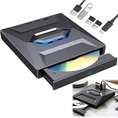Giurui 7-in-1 Externes USB-DVD-Laufwerk & Blu-ray-Player, USB C 3.0 Typ-C Tragbarer BD/DVD/CD-Brenner, Lesegerät mit 3 USB-Ports, Hub & SD/TF-Kartenleser, 6 x Blu-ray-Laufwerk für Desktop-Laptop