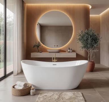 Badplaats Freistehende Badewanne Alegre 170 x 78 x 68 cm Weiß Hochglanz - Standbadewanne aus Acryl mit Überlauf und Abflussstopfen