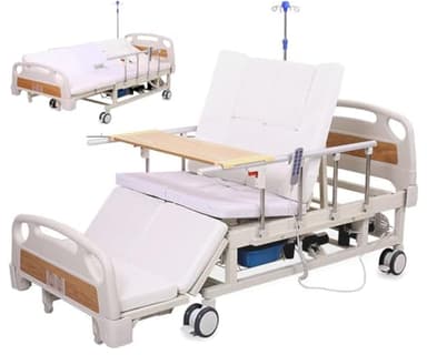 10-Funktionen-Voll‑elektrisches Pflegebett mit Seitenneigung, Krankenhausbett mit Matratze, Verstellbaren Seitengittern, Esstablett, Infusionsständer, Bettpfanne, Feststellrollen, Tragkraft bis 250 kg