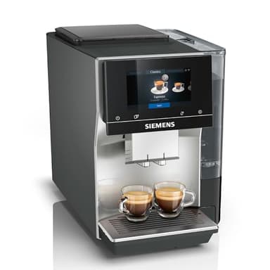 Siemens Kaffeevollautomat EQ700 classic, großes farbiges TFT-Display, 36 Heiß- und Kaltgetränke, Cold Brew, 10 Favoriten, 2-Tassen-Funktion, Steuerung per App, autom. Reinigungsystem, Silber, TP715E17