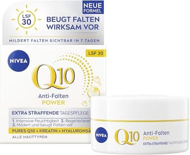 NIVEA Anti-Falten POWER Q10 Extra Straffende Tagespflege LSF 30, Gesichtspflege mildert & beugt Falten vor, straffende Tagescreme mit purem Q10, Kreatin & Hyaluronsäure (50 ml)