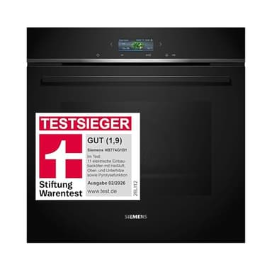 Siemens HB774G1B1, Stiftung Warentest Testsieger*, iQ700 Smarter Einbau-Backofen 60x60 cm, Made in Germany, activeClean Pyrolyse & humidClean Hydrolyse, Air Fry, Automatikprogramme, Touchscreen