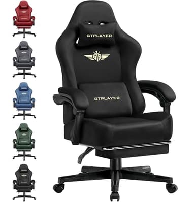 GTPLAYER Gaming Stuhl, Atmungsaktiver Bürostuhl, bürostuhl ergonomisch, Hochwertiger - Stoff, Ergonomischer PC Stuhl, 160° Verstellbare Rückenlehne und ausziehbare Fußstütze,Tragkraft 180 kg, Schwarz