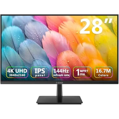 Z-Edge 28 Zoll 4K 144Hz Gaming Monitor UHD IPS Monitor 3840x2160 1ms MPRT, 300 cd/m², FreeSync, HDR10, DP & HDMI, VESA Kompatibel, Schwarz