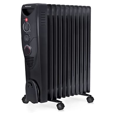 Pro Breeze 2500W Ölradiator energiesparend - Elektro Heizkörper mit 11 Rippen, integrierter Zeitschaltuhr, 3 Heizstufen, regulierbaren Thermostat und Sicherheitsabschaltfunktion - Schwarz