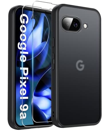FLLAO Matt Handyhülle für Google Pixel 9a Hülle und 2 Schutzfolie, mit Kameraschutz [Militärnorm Schutz] urchscheinende PC Rückseite TPU Bumper Hülle für Google Pixel 9a- Schwarz