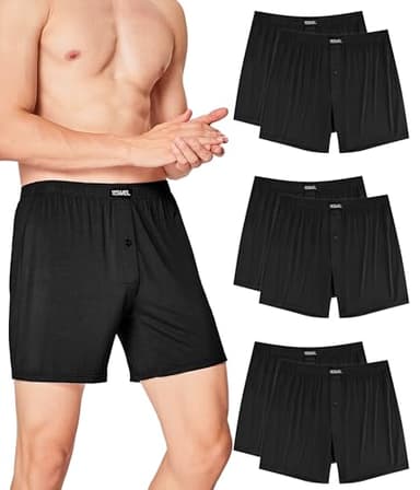 YESWEL Bambus Boxershorts Herren，6er Pack Atmungsaktive Unterhosen Männer, Lockere Retro Unterwäsche mit Eingriff L