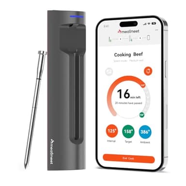 Meatmeet S Pro Fleischthermometer Kabellos mit Bluetooth, 6 Temperatursensoren arbeiten gleichzeitig, ±0,1°C Genauigkeit, App-Überwachung mit Timer und Alarm, IP69 wasserdicht und ölbeständig