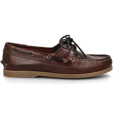 PAYMA - Herren Bootsschuhe Segelschuhe Mokassins aus Seahorse Geölt Leder 2 Eye Classic Lace Docksides. Mehrfarbige Gummisohle. Farben: Braun. Größe 44