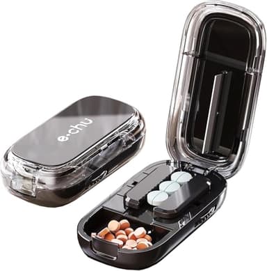 Zikenis Tablettenteiler, Mehrfachpillen Pill Cutter, für Kleine und Große Tabletten,Tablettenschneider mit Aufbewahrungsfach, für Reise &Haustier, täglichen Gebrauch (Black)