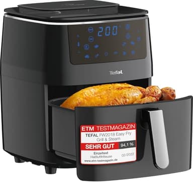 Tefal Easy Fry Grill & Steam Heißluftfritteuse, 3-in-1 (Air Fryer, Grill und Dampfgarer), 7 automatische Programme, 6,5 Liter, energiesparend, gesunde Friteuse ohne Öl, schwarz, FW2018