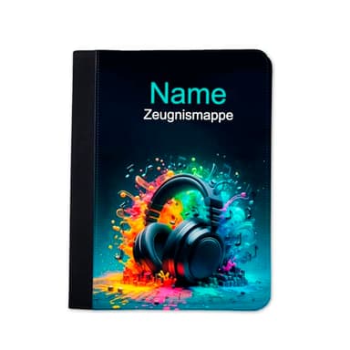 Zeugnismappe mit Name | Zeugnismappe personalisiert | mit Klarsichthüllen A4+ | Urkundenmappe | personalisierte Dokumentenmappe mit Platz f. U-Heft, Impfpass, Schwimmpass, Fahrradpass (Kopfhörer)