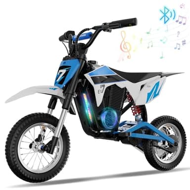 EVERCROSS EV12M PRO Elektro Motorrad Kinder, Elektromotorrad mit 300W Motor, 18KM Lange Reichweite, 12'' Luftreifen, Bluetooth Musik, Bunte Lichter, Moto Cross für Kinder ab 110cm Körpergröße