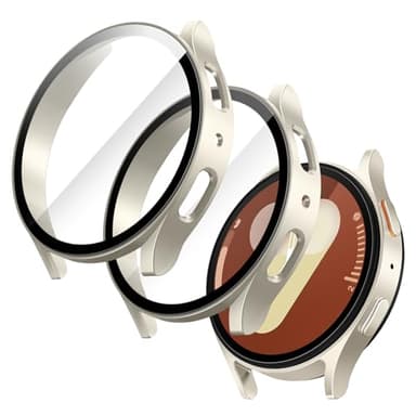 JETech Hülle mit Schutzfolie für Samsung Galaxy Watch 7 40mm, Gesamt Schutzhülle, Eingebaut Gehärteter Glas Displayschutz Hohe Empfindlichkeit, 2 Stück (Crème)