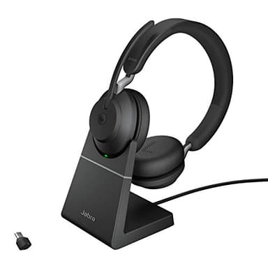 Jabra Evolve2 65 Wireless PC-Headset mit Ladestation - Geräuschunterdrückung Microsoft Teams zertifizierte Stereo-Kopfhörer mit langlebigem Akku - USB-C Bluetooth-Adapter - Schwarz