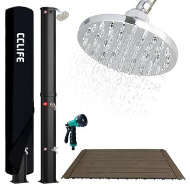 CCLIFE Solardusche 60L mit Bodenplatte und Handbrause Solar Gartendusche Pooldusche Regendusche Außendusche Garten Brause warmes Wasser