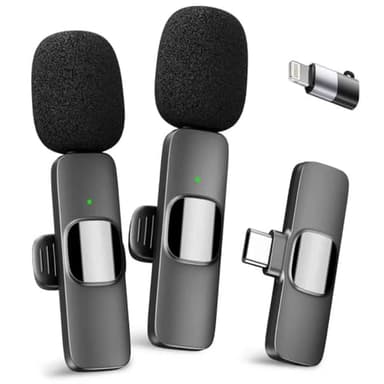 YRF Mikrofon für iPhone Android Handy, Kabelloses Lavalier Mikrofon, Plug&Play mini mikrofon 2,4GHz, USB-C&Lightning, Clip Mikrofon für Videoaufnahmen, TikTok, Vlogging, Interviews&Online-Unterricht