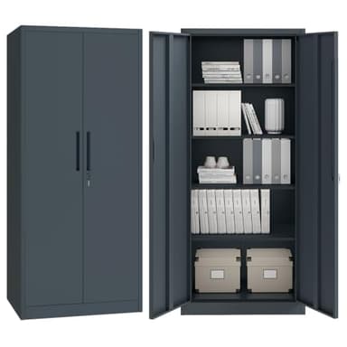 STEELSØN Regulus Metallschrank abschließbar – Stahlschrank mit 5 Ebenen – Werkzeugschrank mit Doppeltüren Anthrazit – Werkstattschrank mit verstellbaren Ablagen – Aktenschrank/Büroschrank Metall