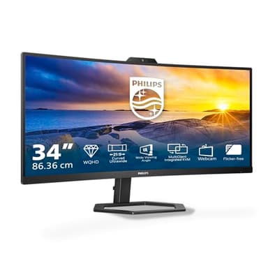 Philips 34E1C5600AM - 34 Zoll WQHD Curved Monitor, Webcam, höhenverstellbar, Speaker (3440x1440, 100Hz, HDMI, DisplayPort, USB-C, USB Hub) schwarz