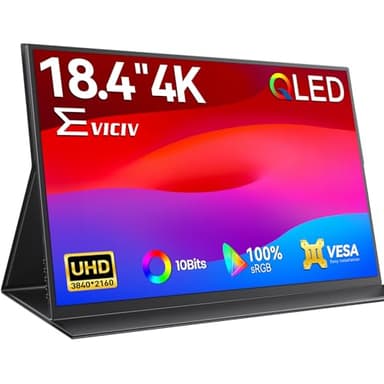 EVICIV Portable Monitor QLED 4K 18,4 Zoll Großer Tragbarer Display mit VESA & Schutzhülle, UHD 3840 * 2160 100% sRGB 10Bits 1500:1 Bildschirm mit USB C Mini HDMI für PC/Laptop/Phone/Spielkonsole