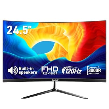 Gawfolk 24,5 Zoll Curved Monitor mit Eingebauten Lautsprechern, 3000R 120Hz PC Gaming Bildschirm Full HD 1080P, HDMI 2.0, VGA, VESA 75 * 75mm