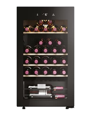 Haier Weinkühlschrank 50 SERIE 3 HWS34GGH1 I Weinklimaschrank für 34 Flaschen I Moderner Wine Fridge mit UV-Glastür & 5 Holzregalen I Wine Cooler mit Wi-Fi & Touch-Display I Vibrationsarme Lagerung
